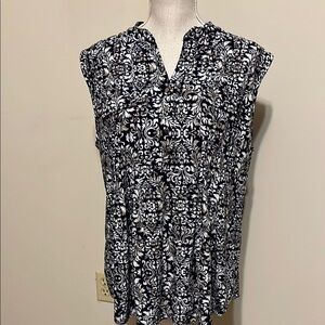 New Directions navy blue and White Relaxed Blouse, sz xl